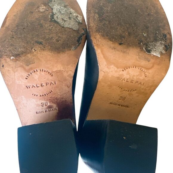 WAL & PAI Leather Black Square Toe Slip Heels - Picture 9 of 9